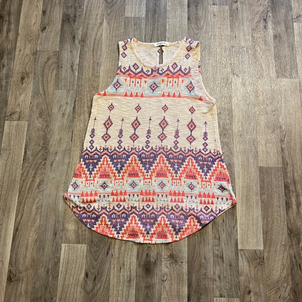 Ginger G Knit Patterned Tank Top Size Large - Picture 3 of 5